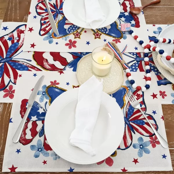 ARKENY 4th of July Decorations Blue Butterfly Placemats 12x18 Inches Memorial Day Patriotic Floral Place mats Independence Day Decor AP27218Muti Placemats 12X18