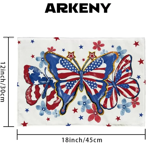 ARKENY 4th of July Decorations Blue Butterfly Placemats 12x18 Inches Memorial Day Patriotic Floral Place mats Independence Day Decor AP27218Muti Placemats 12X18