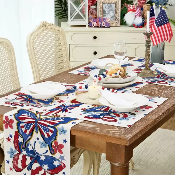 ARKENY 4th of July Decorations Blue Butterfly Placemats 12x18 Inches Memorial Day Patriotic Floral Place mats Independence Day Decor AP27218Muti Placemats 12X18