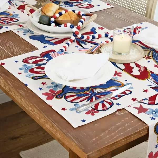 ARKENY 4th of July Decorations Blue Butterfly Placemats 12x18 Inches Memorial Day Patriotic Floral Place mats Independence Day Decor AP27218Muti Placemats 12X18