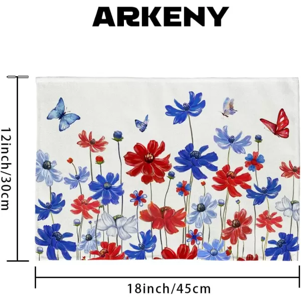 ARKENY 4th of July Decorations Red Floral Placemats 12x18 Inches Memorial Day Patriotic Butterfly Place mats Independence Day Decor AP26718Muti Placemats 12X18