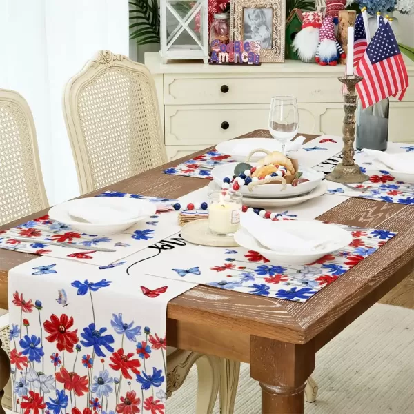 ARKENY 4th of July Decorations Red Floral Placemats 12x18 Inches Memorial Day Patriotic Butterfly Place mats Independence Day Decor AP26718Muti Placemats 12X18