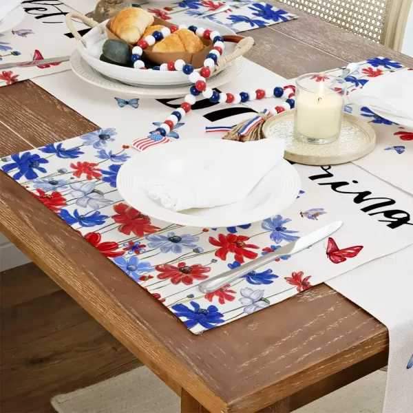 ARKENY 4th of July Decorations Red Floral Placemats 12x18 Inches Memorial Day Patriotic Butterfly Place mats Independence Day Decor AP26718Muti Placemats 12X18