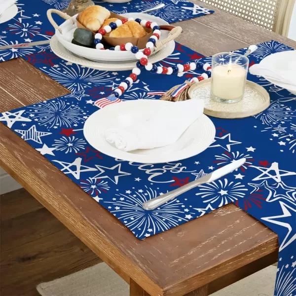 ARKENY 4th of July Decorations Star Fireworks Placemats 12x18 Inches Memorial Day Patriotic Glod Bless America Sign Place mats Independence Day Decor AP27318Muti Placemats 12X18