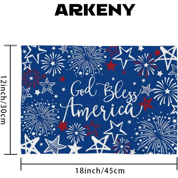 ARKENY 4th of July Decorations Star Fireworks Placemats 12x18 Inches Memorial Day Patriotic Glod Bless America Sign Place mats Independence Day Decor AP27318Muti Placemats 12X18