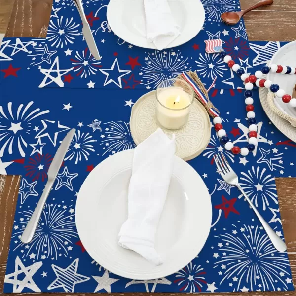 ARKENY 4th of July Decorations Star Fireworks Placemats 12x18 Inches Memorial Day Patriotic Glod Bless America Sign Place mats Independence Day Decor AP27318Muti Placemats 12X18