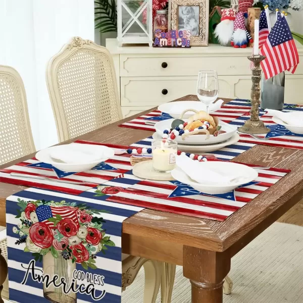 ARKENY 4th of July Decorations Star Placemats 12x18 Inches Memorial Day Patriotic Red Stripe Glod Bless USA Sign Place mats Independence Day Decor AP26518ARKENY 4th of July Decorations Star Placemats 12x18 Inches Memorial Day Patriotic Red Stripe Glod Bless USA Sign Place mats Independence Day Decor AP26518