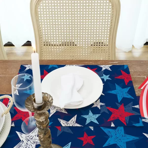 ARKENY 4th of July Decorations Watercolor Star Placemats 12x18 Inches Memorial Day Patriotic Red Place mats Independence Day Decor AP28718Muti Placemats 12X18