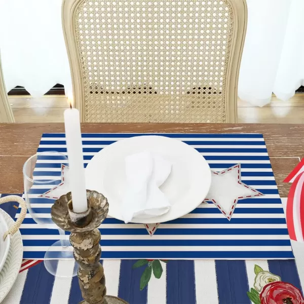 ARKENY 4th of July Decorations White Star Placemats 12x18 Inches Memorial Day Patriotic Blue Stripes Place mats Independence Day Decor AP27418ARKENY 4th of July Decorations White Star Placemats 12x18 Inches Memorial Day Patriotic Blue Stripes Place mats Independence Day Decor AP27418