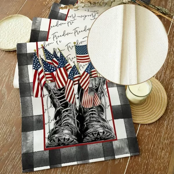 ARKENY 4th of July Patriotic Table Runner 72 Inches Black Buffalo Check Boots American Independence Day Holiday Home Coffee Table Dining Farmhouse Party Tabletop Decoration AT42372ARKENY 4th of July Patriotic Table Runner 72 Inches Black Buffalo Check Boots American Independence Day Holiday Home Coffee Table Dining Farmhouse Party Tabletop Decoration AT42372