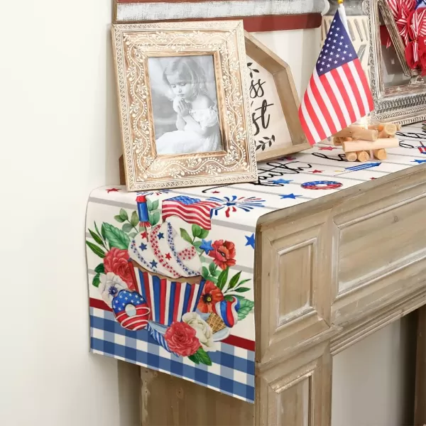 ARKENY 4th of July Patriotic Table Runner 72 Inches Blue Buffalo Check Cake American Independence Day Holiday Home Coffee Table Dining Farmhouse Party Tabletop Decoration AT41272Blue 13X72