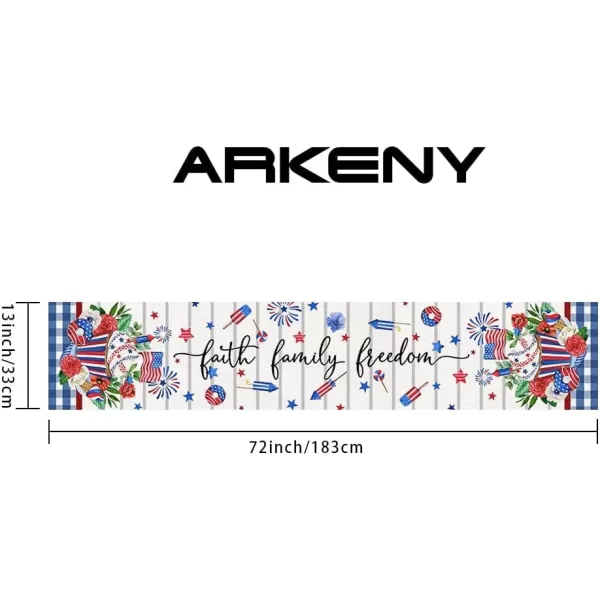 ARKENY 4th of July Patriotic Table Runner 72 Inches Blue Buffalo Check Cake American Independence Day Holiday Home Coffee Table Dining Farmhouse Party Tabletop Decoration AT41272Blue 13X72