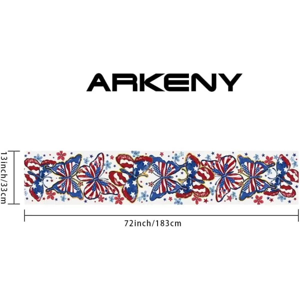 ARKENY 4th of July Patriotic Table Runner 72 Inches Golden Butterfly American Independence Day Holiday Home Coffee Table Dining Farmhouse Party Tabletop Decoration AT41172Blue 13X72