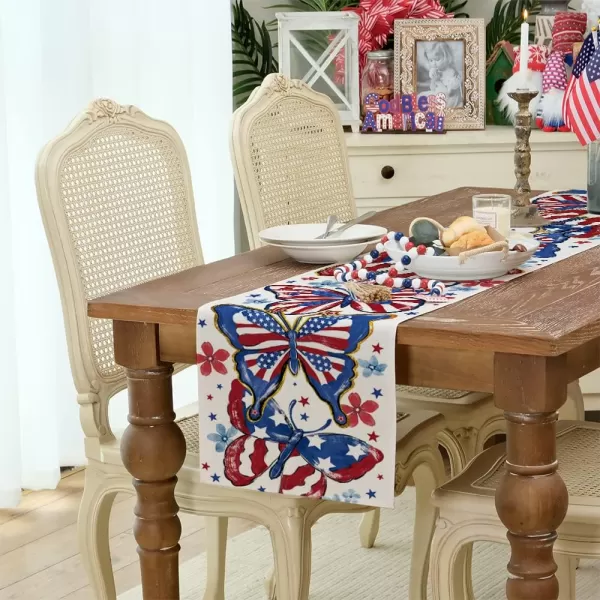 ARKENY 4th of July Patriotic Table Runner 72 Inches Golden Butterfly American Independence Day Holiday Home Coffee Table Dining Farmhouse Party Tabletop Decoration AT41172Blue 13X72