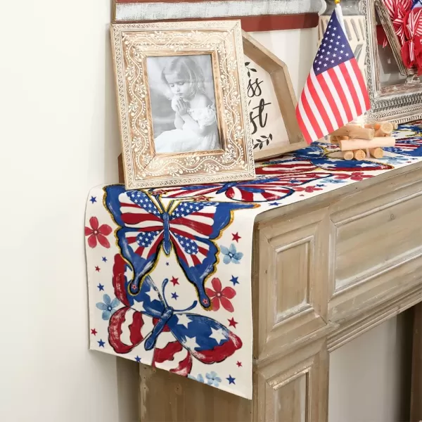 ARKENY 4th of July Patriotic Table Runner 72 Inches Golden Butterfly American Independence Day Holiday Home Coffee Table Dining Farmhouse Party Tabletop Decoration AT41172Blue 13X72