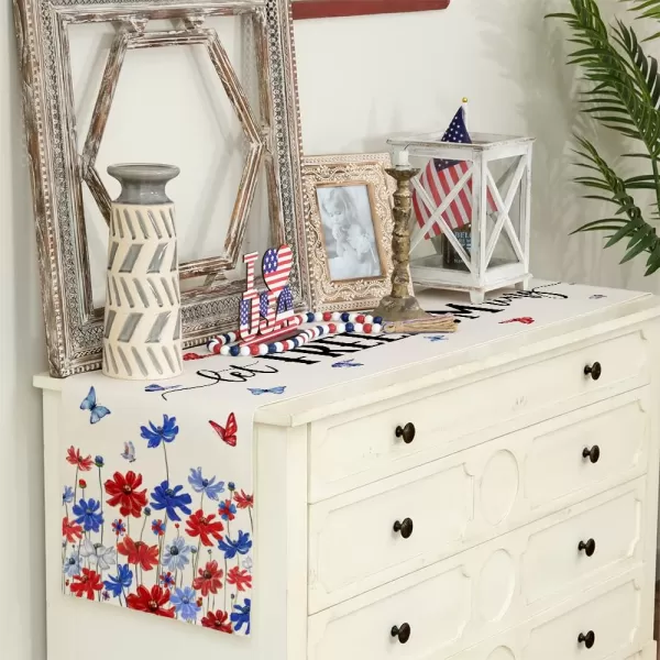 ARKENY 4th of July Patriotic Table Runner 72 Inches Red Blue Floral Let Freedom Ring Holiday Farmhouse Home Coffee Dining Table Party for American Independence Memorial Day AT40572Blue 13X72