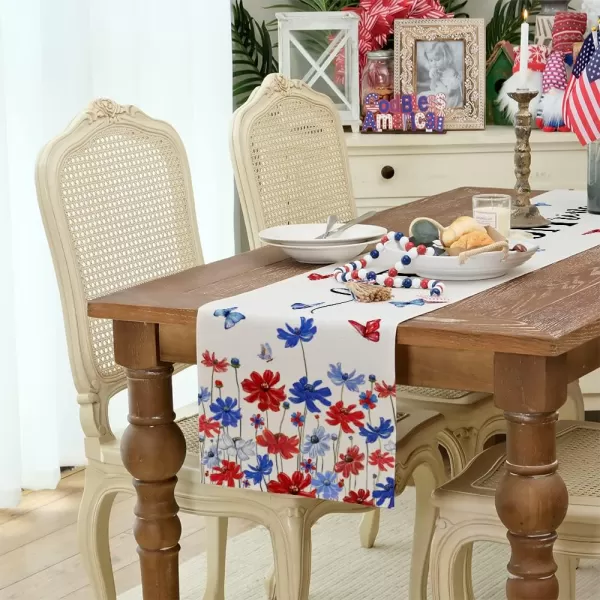 ARKENY 4th of July Patriotic Table Runner 72 Inches Red Blue Floral Let Freedom Ring Holiday Farmhouse Home Coffee Dining Table Party for American Independence Memorial Day AT40572Blue 13X72