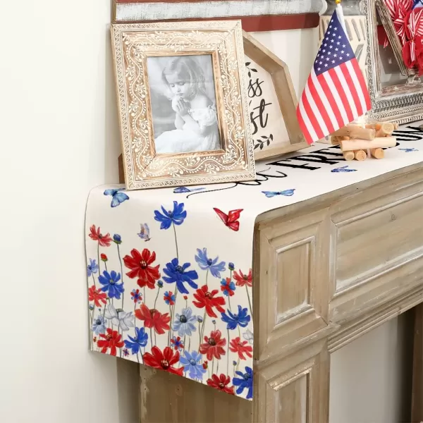 ARKENY 4th of July Patriotic Table Runner 72 Inches Red Blue Floral Let Freedom Ring Holiday Farmhouse Home Coffee Dining Table Party for American Independence Memorial Day AT40572Blue 13X72