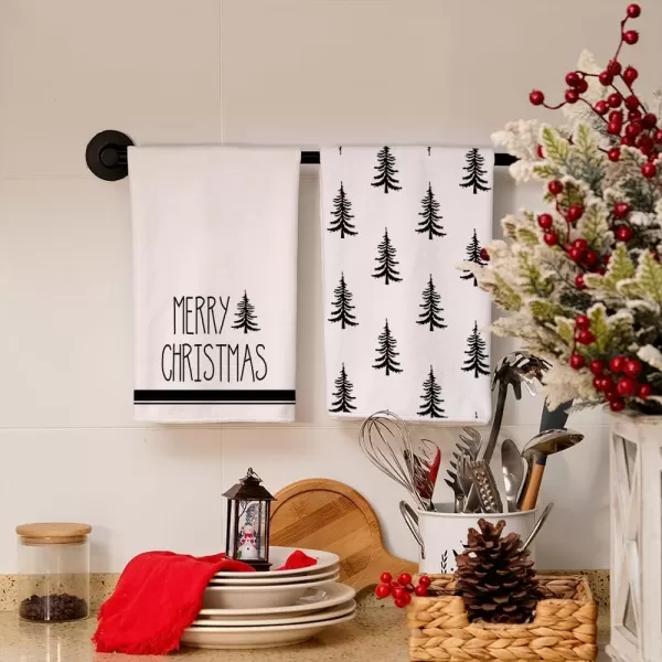 ARKENY Christmas Kitchen Towels Set of 2Black Xmas Tree Dish Towels 18x26 InchHoilday Farmhouse Home Decoration AD101Black 2