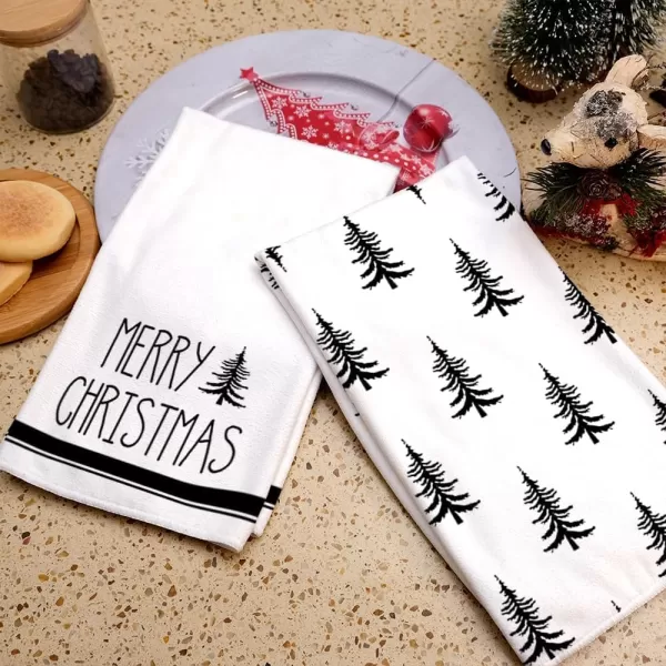 ARKENY Christmas Kitchen Towels Set of 2Black Xmas Tree Dish Towels 18x26 InchHoilday Farmhouse Home Decoration AD101Black 2