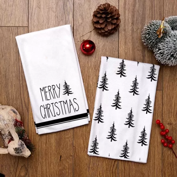 ARKENY Christmas Kitchen Towels Set of 2Black Xmas Tree Dish Towels 18x26 InchHoilday Farmhouse Home Decoration AD101Black 2