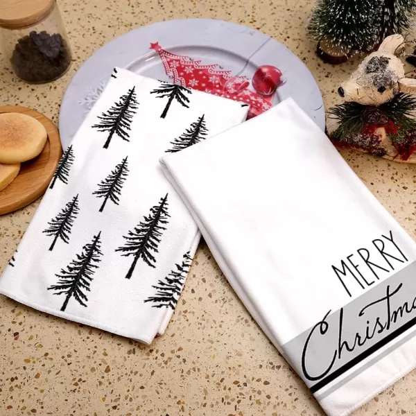 ARKENY Christmas Kitchen Towels Set of 2Black Xmas Tree Dish Towels 18x26 InchHoilday Farmhouse Home Decoration AD101Black