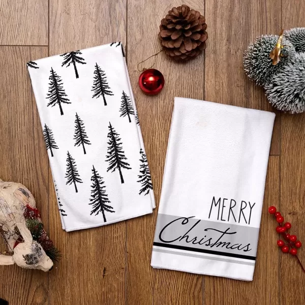 ARKENY Christmas Kitchen Towels Set of 2Black Xmas Tree Dish Towels 18x26 InchHoilday Farmhouse Home Decoration AD101Black