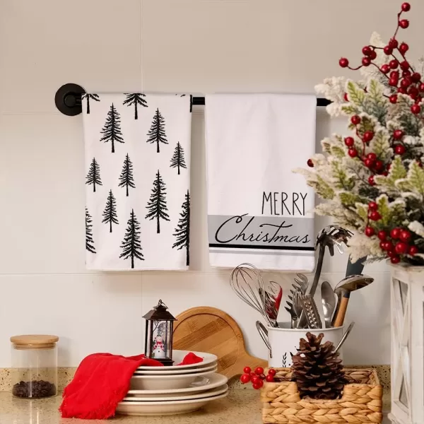 ARKENY Christmas Kitchen Towels Set of 2Black Xmas Tree Dish Towels 18x26 InchHoilday Farmhouse Home Decoration AD101Black