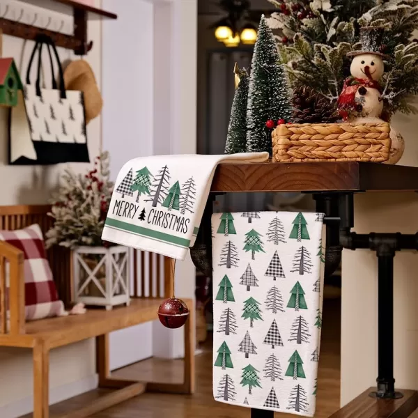 ARKENY Christmas Kitchen Towels Set of 2Black Xmas Tree Dish Towels 18x26 InchHoilday Farmhouse Home Decoration AD101Green 1