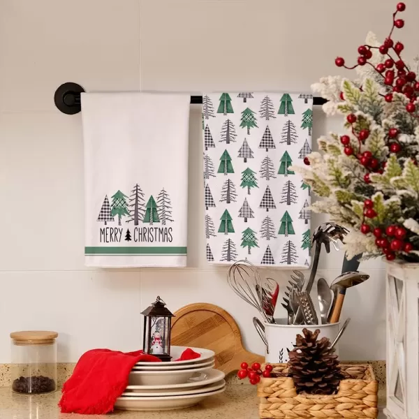 ARKENY Christmas Kitchen Towels Set of 2Black Xmas Tree Dish Towels 18x26 InchHoilday Farmhouse Home Decoration AD101Green 1