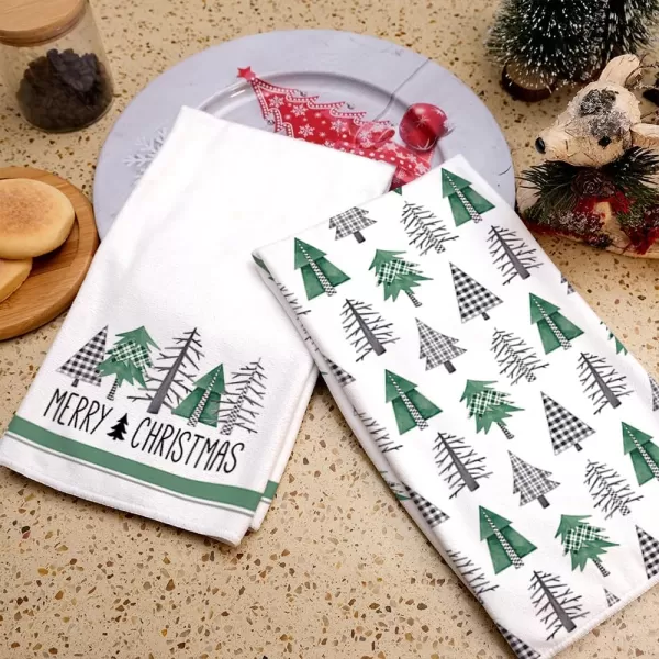 ARKENY Christmas Kitchen Towels Set of 2Black Xmas Tree Dish Towels 18x26 InchHoilday Farmhouse Home Decoration AD101Green 1