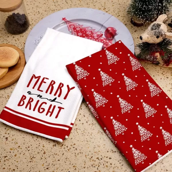 ARKENY Christmas Kitchen Towels Set of 2Black Xmas Tree Dish Towels 18x26 InchHoilday Farmhouse Home Decoration AD101Red