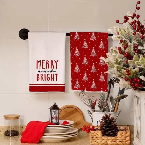 ARKENY Christmas Kitchen Towels Set of 2Black Xmas Tree Dish Towels 18x26 InchHoilday Farmhouse Home Decoration AD101Red