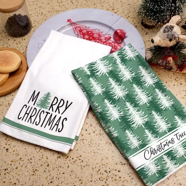 ARKENY Christmas Kitchen Towels Set of 2Black Xmas Tree Dish Towels 18x26 InchHoilday Farmhouse Home Decoration AD101White