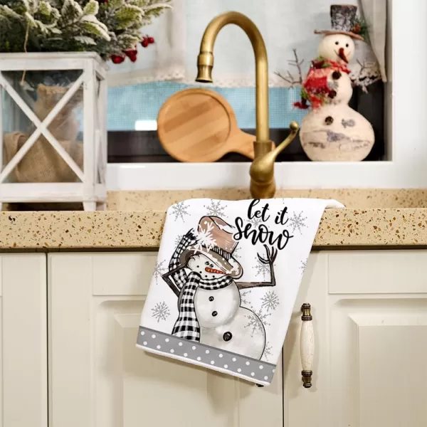 ARKENY Christmas Kitchen Towels Set of 2Red Jar Gingerbread Man Xmas Dish Towels 18x26 InchHoilday Farmhouse Home Decoration AD095Grey Snowman