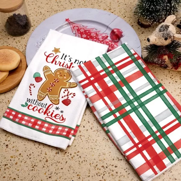 ARKENY Christmas Kitchen Towels Set of 2Red Jar Gingerbread Man Xmas Dish Towels 18x26 InchHoilday Farmhouse Home Decoration AD095White