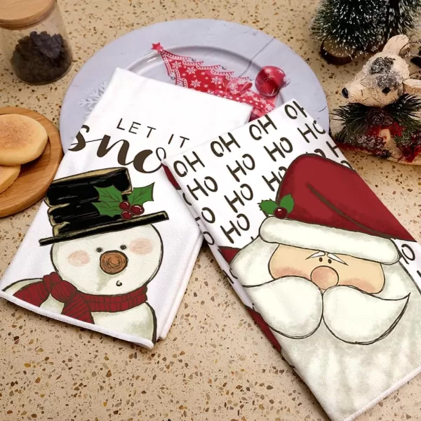 ARKENY Christmas Kitchen Towels Set of 2Red Jar Gingerbread Man Xmas Dish Towels 18x26 InchHoilday Farmhouse Home Decoration AD095White Snowman