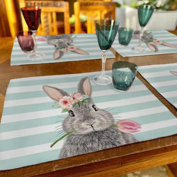 ARKENY Easter Bunny Floral Placemats 12X18 Inches Set of 4Rabbit Home Dining Indoor Spring Holiday Farmhouse Tabletop Decor AP246placemats 12X18