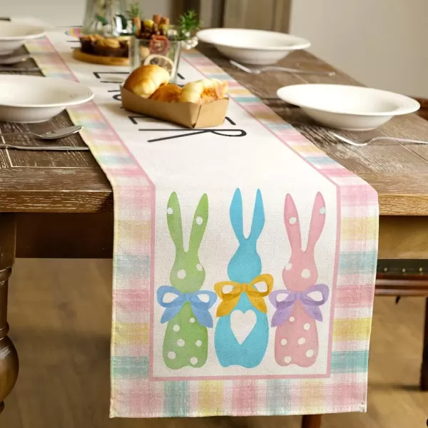 ARKENY Easter Bunny Rabbit Placemats 12x18 Inches Set of 4Seasonal Burlap Beige Check Farmhouse Indoor Kitchen Dining Table Decoration for Home PartyColorful table runner 13X72