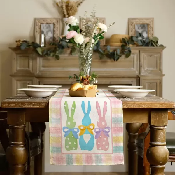 ARKENY Easter Bunny Rabbit Placemats 12x18 Inches Set of 4Seasonal Burlap Beige Check Farmhouse Indoor Kitchen Dining Table Decoration for Home PartyColorful table runner 13X108