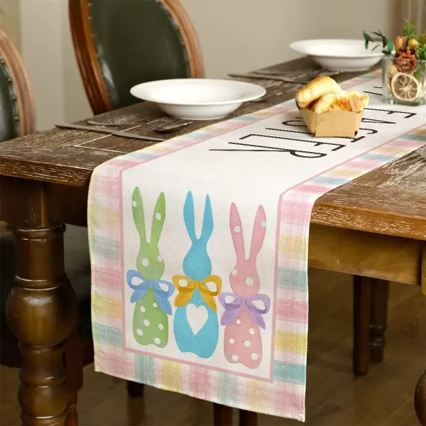 ARKENY Easter Bunny Rabbit Placemats 12x18 Inches Set of 4Seasonal Burlap Beige Check Farmhouse Indoor Kitchen Dining Table Decoration for Home PartyColorful table runner 13X108