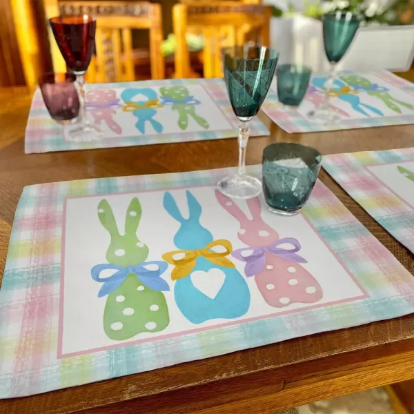 ARKENY Easter Bunny Rabbit Placemats 12x18 Inches Set of 4Seasonal Burlap Beige Check Farmhouse Indoor Kitchen Dining Table Decoration for Home PartyColorful placemats 12X18