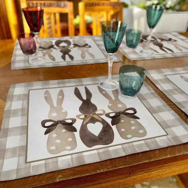 ARKENY Easter Bunny Rabbit Placemats 12x18 Inches Set of 4Seasonal Burlap Beige Check Farmhouse Indoor Kitchen Dining Table Decoration for Home Partyplacemats 12X18