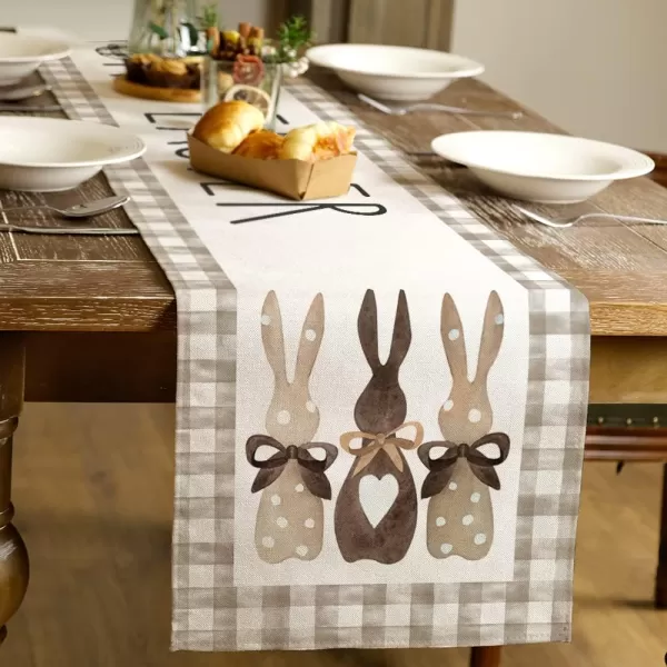 ARKENY Easter Bunny Rabbit Placemats 12x18 Inches Set of 4Seasonal Burlap Beige Check Farmhouse Indoor Kitchen Dining Table Decoration for Home Partytable runner 13X90