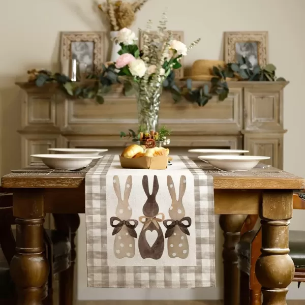 ARKENY Easter Bunny Rabbit Placemats 12x18 Inches Set of 4Seasonal Burlap Beige Check Farmhouse Indoor Kitchen Dining Table Decoration for Home Partytable runner 13X60