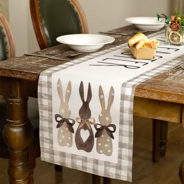 ARKENY Easter Bunny Rabbit Placemats 12x18 Inches Set of 4Seasonal Burlap Beige Check Farmhouse Indoor Kitchen Dining Table Decoration for Home Partytable runner 13X72