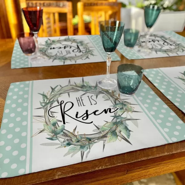 ARKENY Easter He is Risen Placemats 12X18 Inches Set of 4Rabbit Home Dining Indoor Spring Holiday Farmhouse Tabletop Decor AP235placemats 12X18