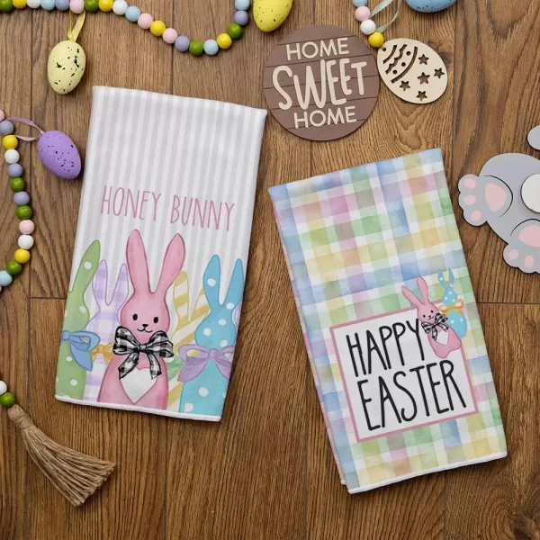 ARKENY Easter Kitchen Towels Set of 2Buffalo Plaid Colorful Bunny Happy Easter Dish Towels 18x26 Inch Drying DishclothFarmhouse Holiday Seasonal Spring Decorations AD268Colorful