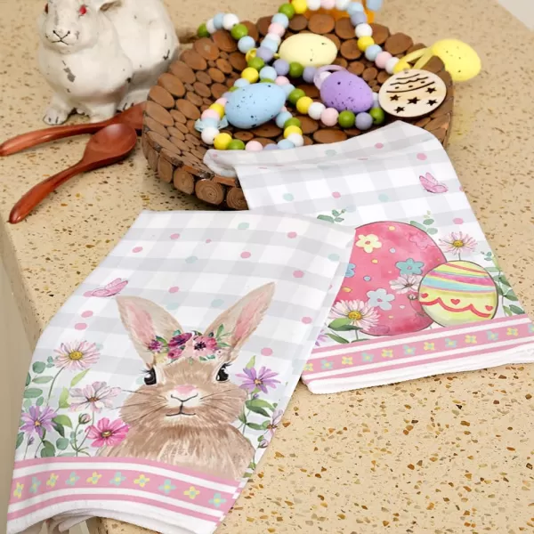 ARKENY Easter Kitchen Towels Set of 2Grey Buffalo Plaid Bunny Floral Pink Eggs Dish Towels 18x26 Inch Drying DishclothFarmhouse Home Seasonal Decorations AD189ARKENY Easter Kitchen Towels Set of 2Grey Buffalo Plaid Bunny Floral Pink Eggs Dish Towels 18x26 Inch Drying DishclothFarmhouse Home Seasonal Decorations AD189