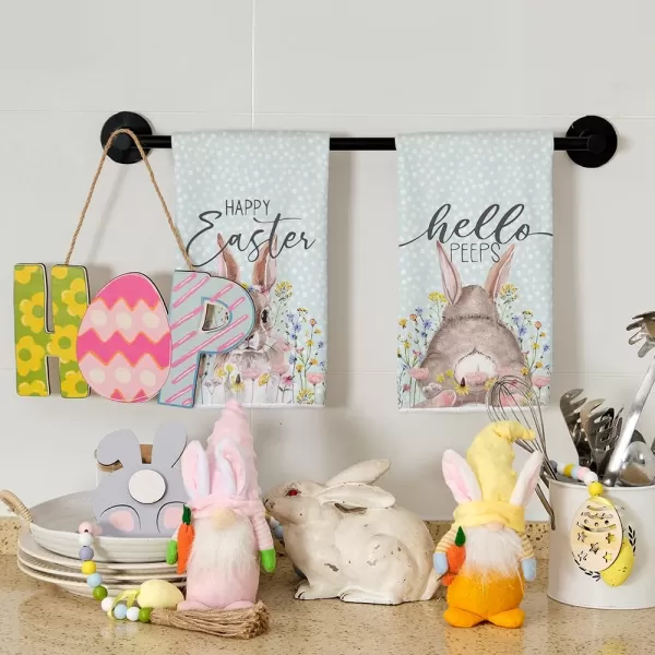 ARKENY Easter Kitchen Towels Set of 2Grey Bunny Flower Hello Peeps Dish Towels 18x26 Inch Drying DishclothFarmhouse Holiday Seasonal Spring Decorations AD235Beige